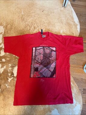 Fruit of the Loom Red Short-Sleeve Graphic Tee with Cat Illustration